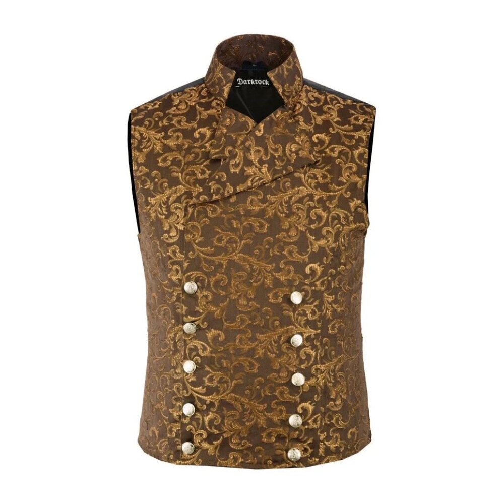 Men's Steampunk Double-Breasted Waistcoat Gold Vest Gothic Western-Reenactment